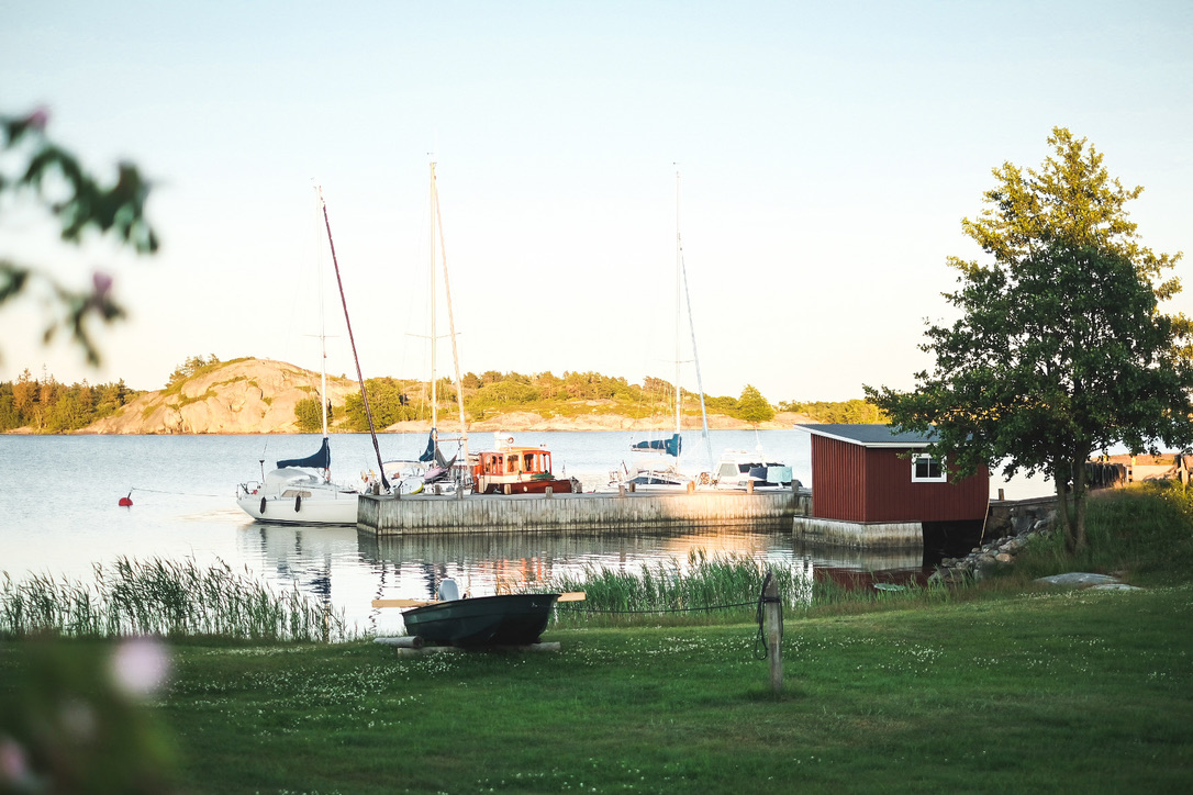 Boats in dock on the island Berghamn in the Finnish outer archipelago